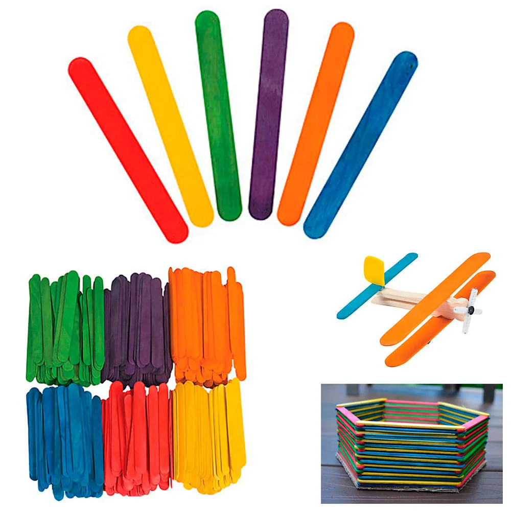 200 Pc Mini Multi Color Natural Wooden 2 1/2" Craft Popsicle School Arts Sticks