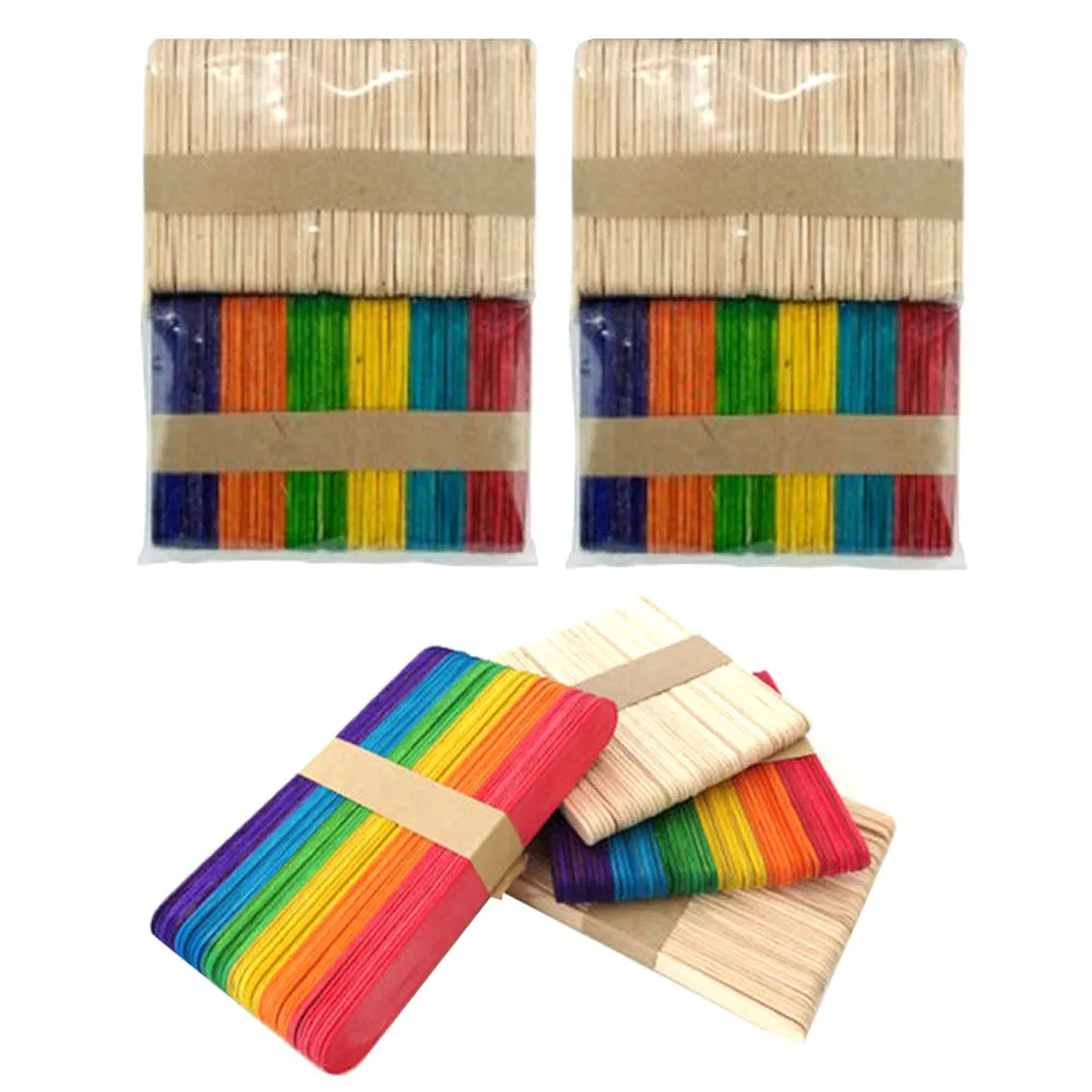 200 Pc Mini Multi Color Natural Wooden 2 1/2" Craft Popsicle School Arts Sticks