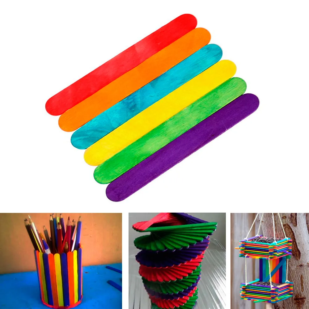 200 Pc Mini Multi Color Natural Wooden 2 1/2" Craft Popsicle School Arts Sticks