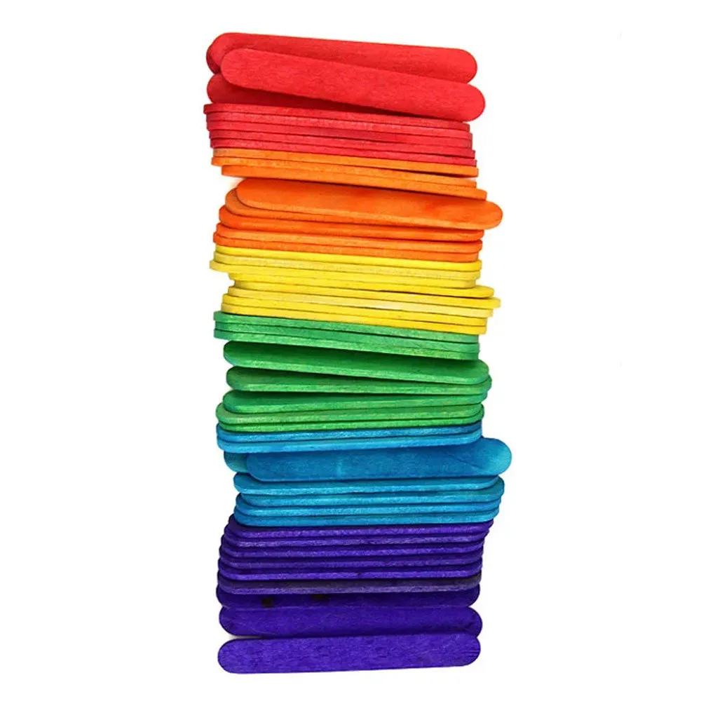 200 Pc Mini Multi Color Natural Wooden 2 1/2" Craft Popsicle School Arts Sticks