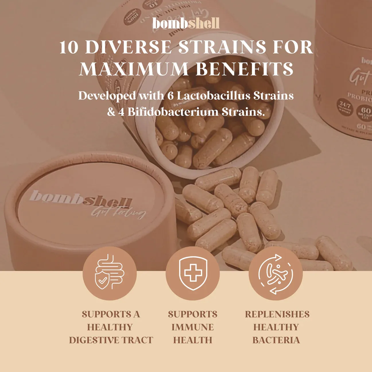 BOMBSHELL GUT FEELING - 60 BILLION CFU DAILY PROBIOTIC WITH ORGANIC PREBIOTICS
