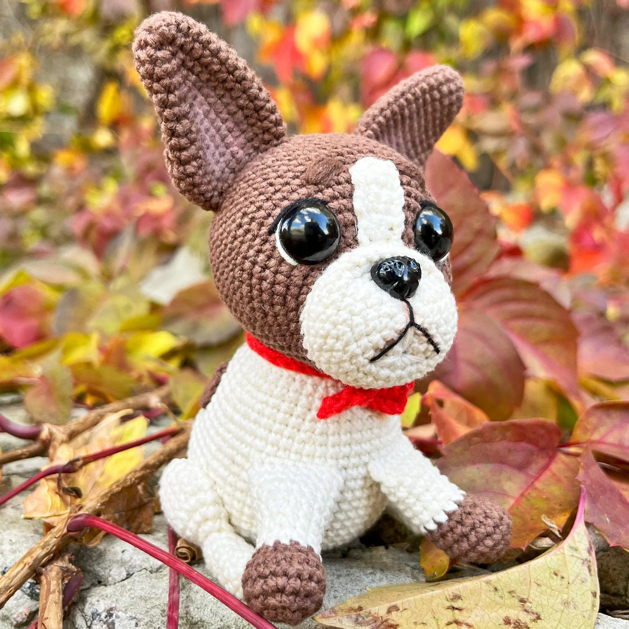 Crochet French Bulldog pattern, US standard terms, Skill level beginner