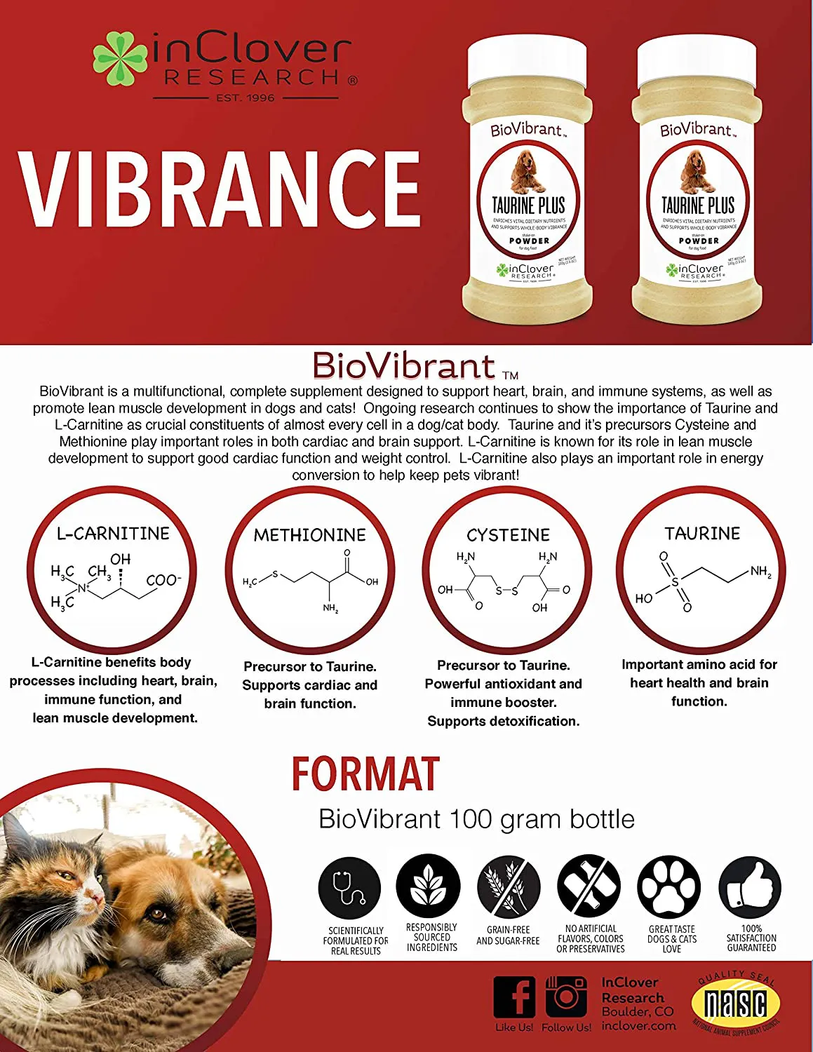 InClover, Dog Heart Health Supplement BioVibrant, Helps Support Dog Heart Health, Dog Supplement Treat Powder with Taurine Helps Pet Heart Health and Dog Weight Management, Dog Immune Support