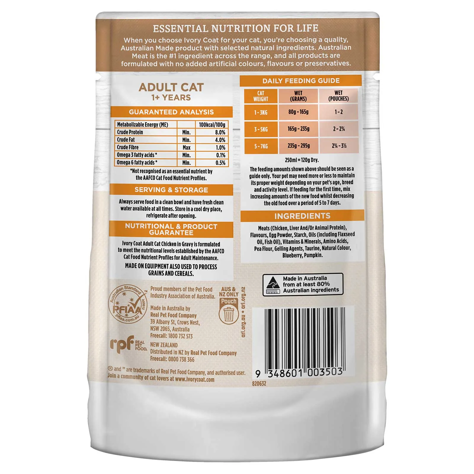 Ivory Coat Cat Food Pouch Adult Chicken in Gravy