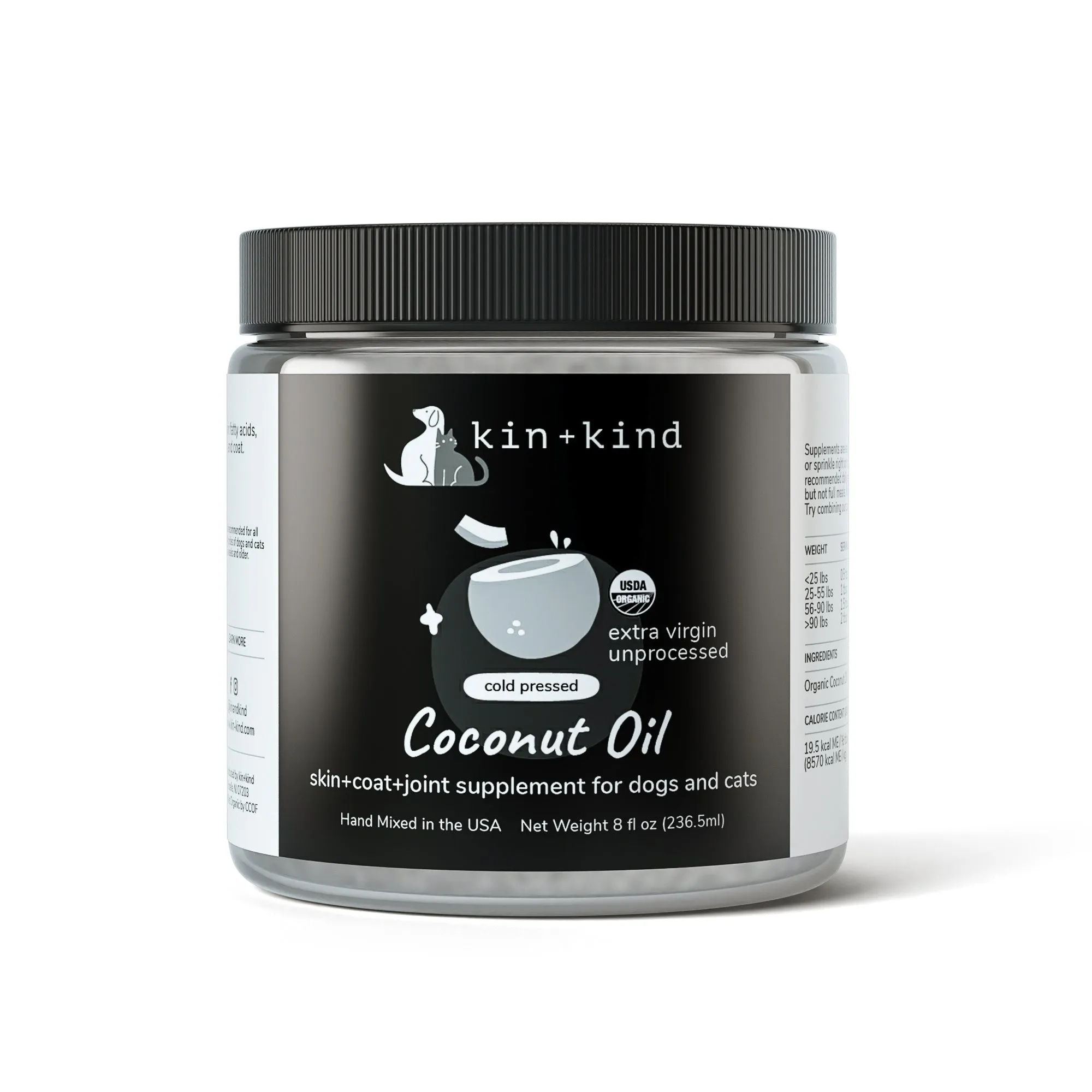 **Kin Kind Supplement Raw Coconut Oil 16 oz. (Large) Skin&Coat