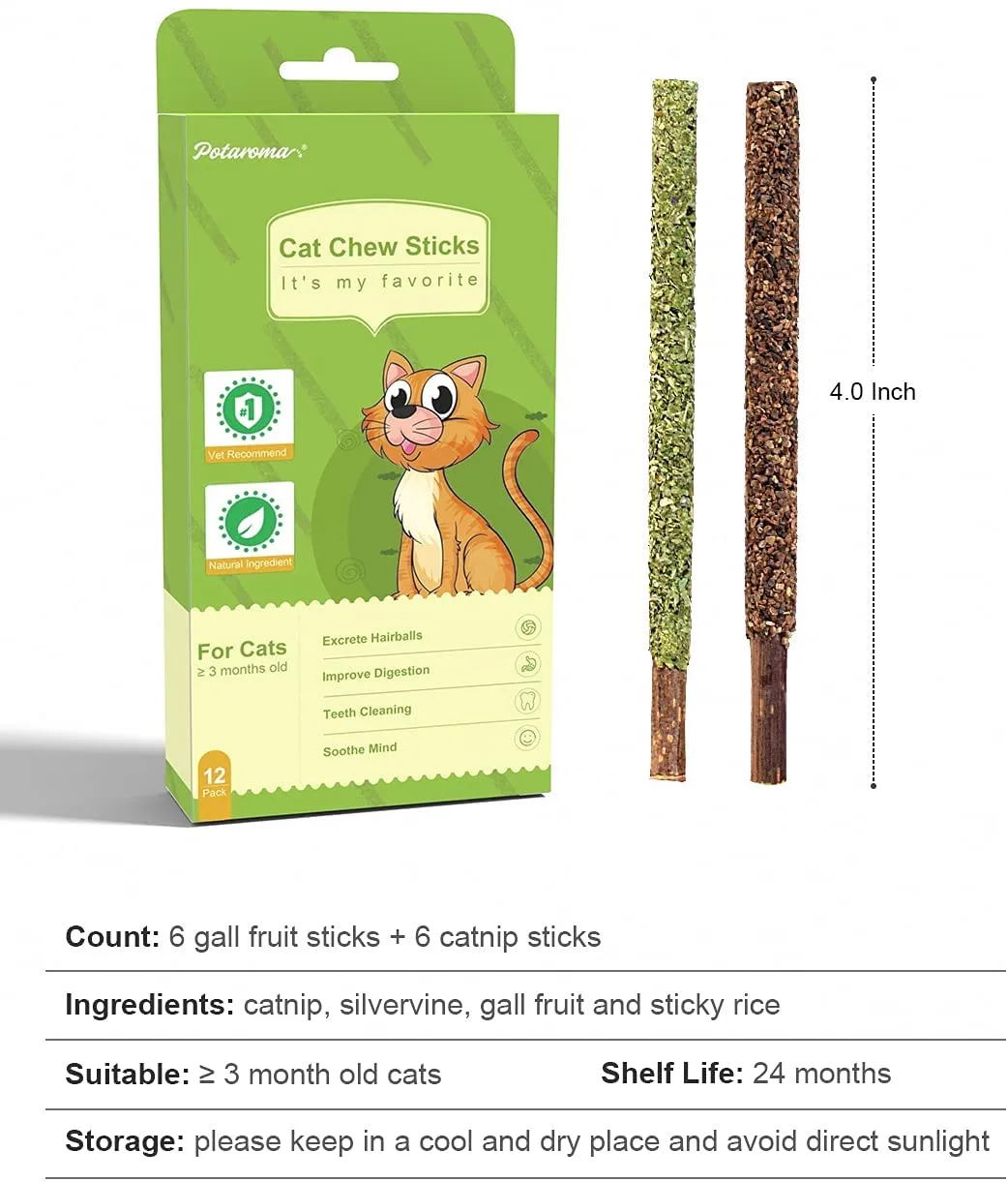 Potaroma 12Pcs Natural Silvervine Sticks Catnip Sticks