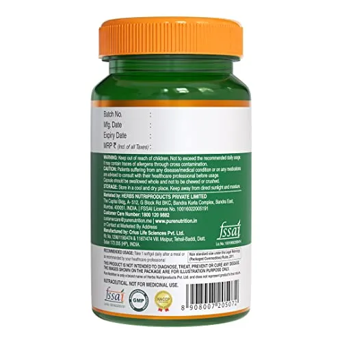 Pure Nutrition Vegan Omega 3-5-6-7-9 |60 Veg Softgels |Seabuckthorn, Flaxseed, Pomegranate Seed, Borage & Olive - 5 Oils for Heart Health, Good Lipid Profile & Lower Cholesterol Level