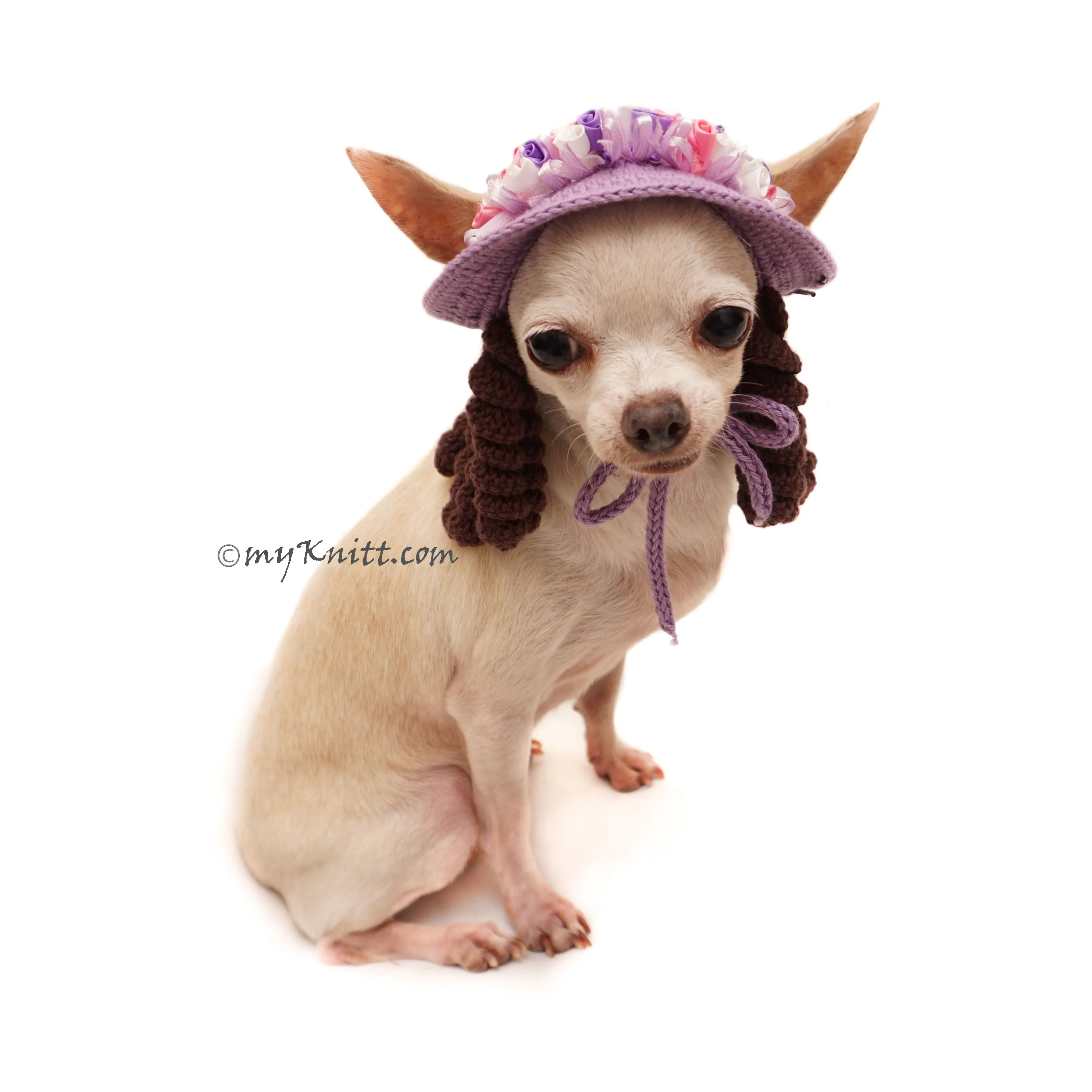 Purple Dog Sun Hat Crochet with Dreadlocks, Chihuahua Hat Crochet DB13