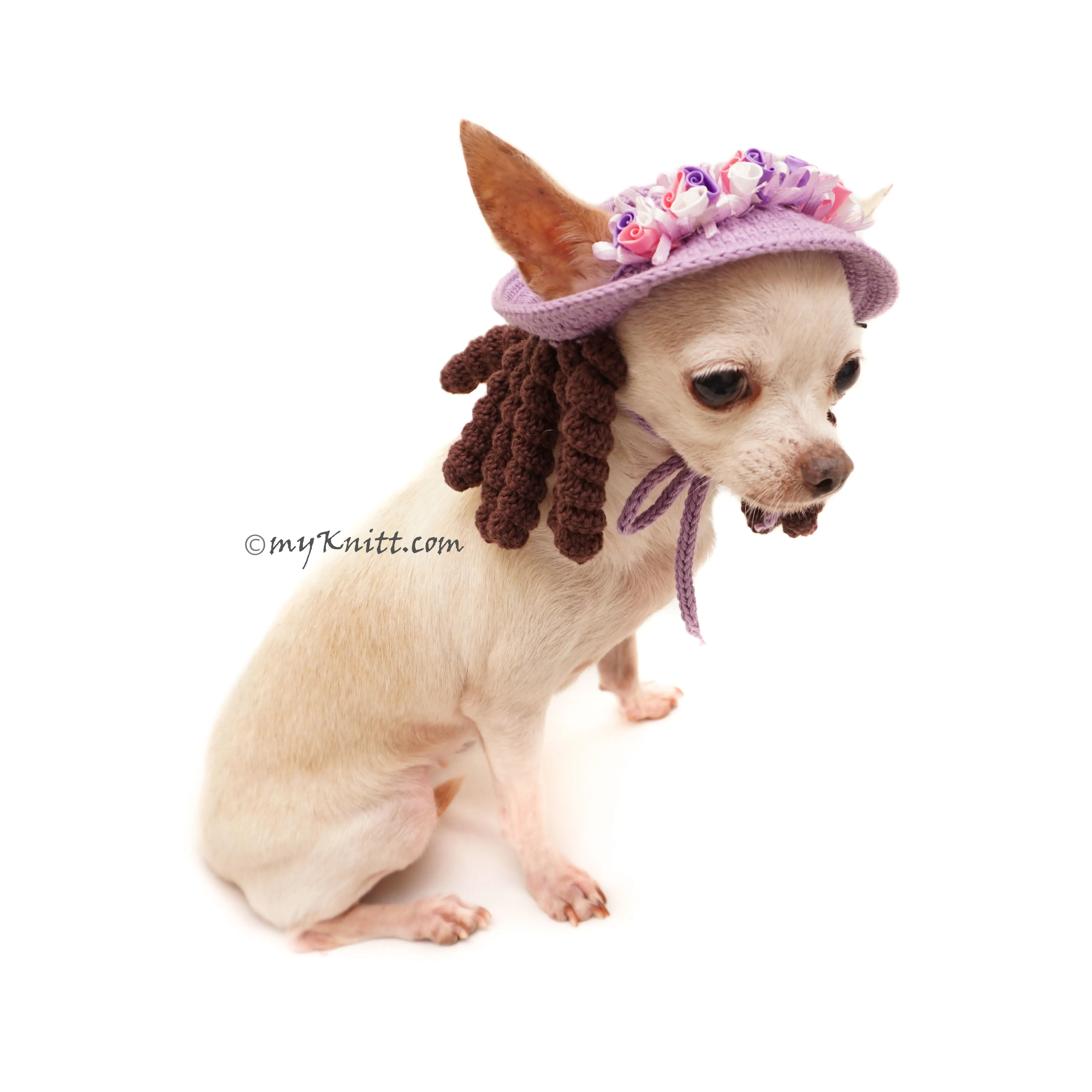 Purple Dog Sun Hat Crochet with Dreadlocks, Chihuahua Hat Crochet DB13