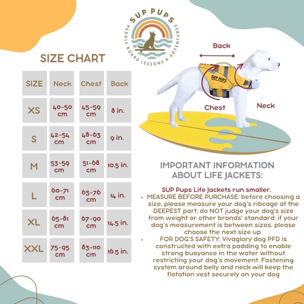 SUP PUPS Doggie Life Jacket/Yellow (Various Sizes)
