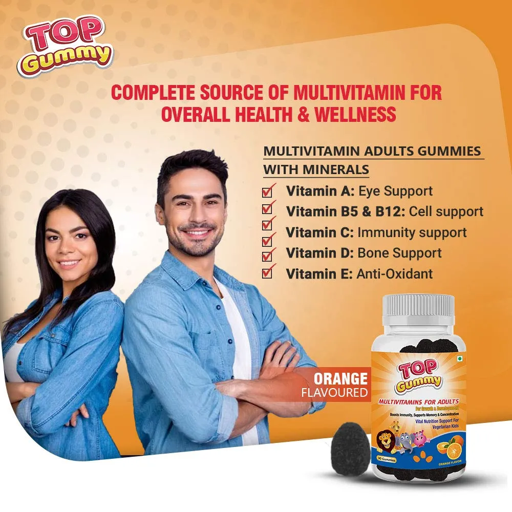 Top Gummy Multivitamin Gummies for Adults with 15 Vitamins & Minerals | Essential Vitamins For Growth, Development & Immunity | Gluten, Soy & Dairy Free - 30 Gummies (Orange Flavor)