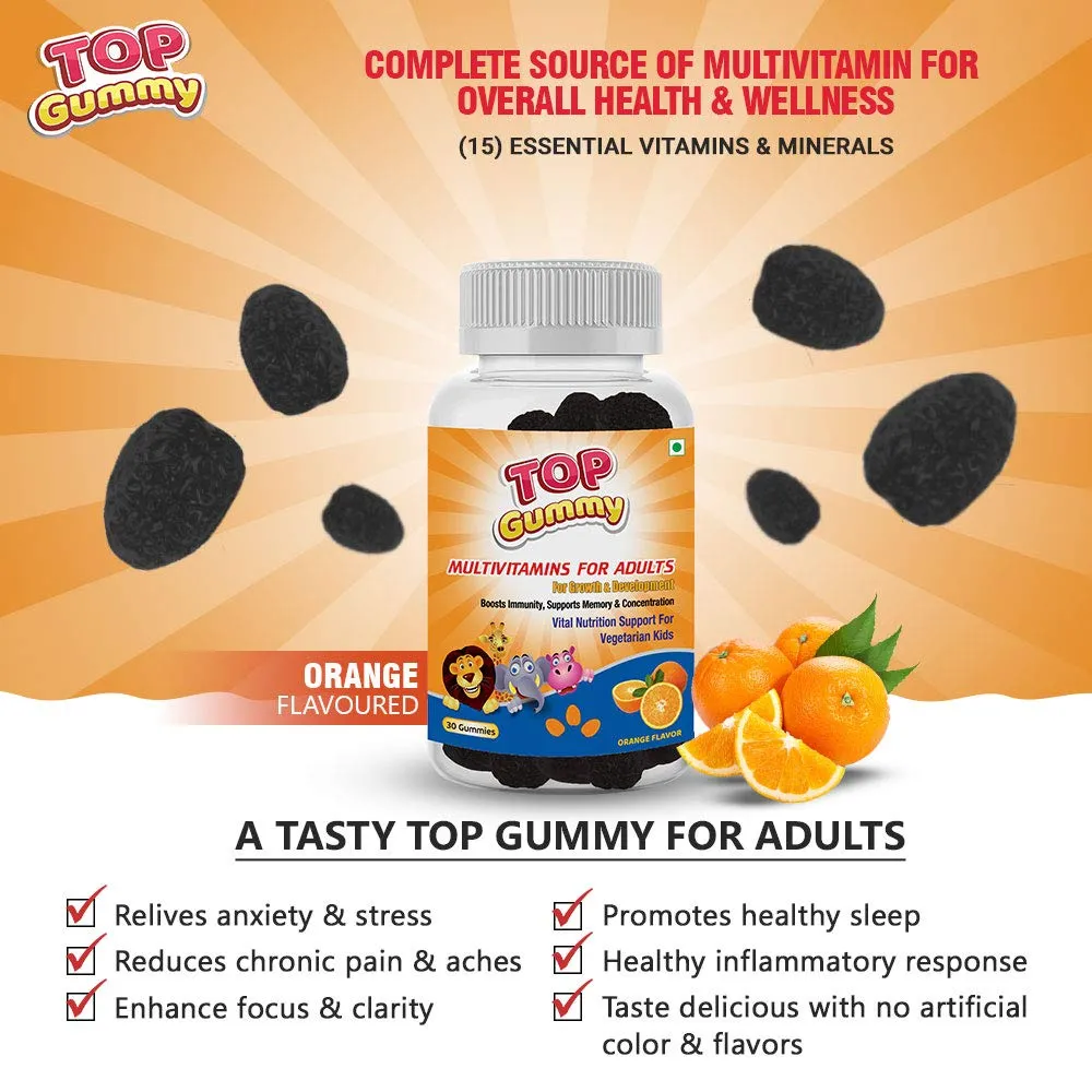 Top Gummy Multivitamin Gummies for Adults with 15 Vitamins & Minerals | Essential Vitamins For Growth, Development & Immunity | Gluten, Soy & Dairy Free - 30 Gummies (Orange Flavor)