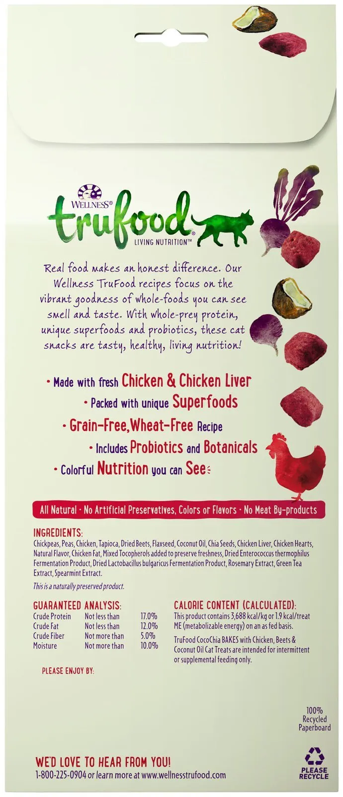 Wellness TruFood CocoChia Bakes with Chicken, Beets & Coconut Oil Grain-Free Cat Treats 3oz