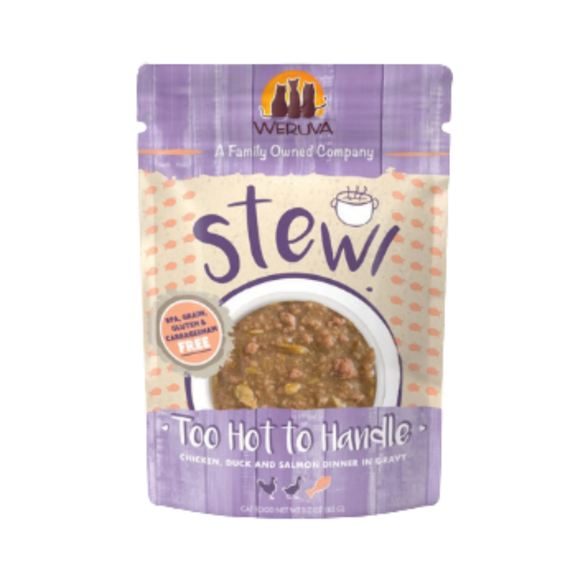 Weruva Stew! Too Hot to Handle Chicken, Duck & Salmon Dinner in Gravy Wet Cat Food Pouches 3oz